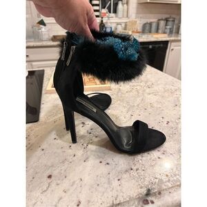 Cape Robbin Peacock Feather & Marabou Ankle Strap Heals sz 11 NWOT